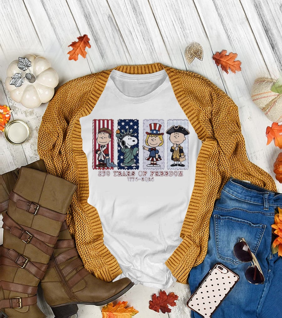 Peanuts 250 Years of Freedom 1776 2026 America Celebration with Iconic Characters T-Shirt