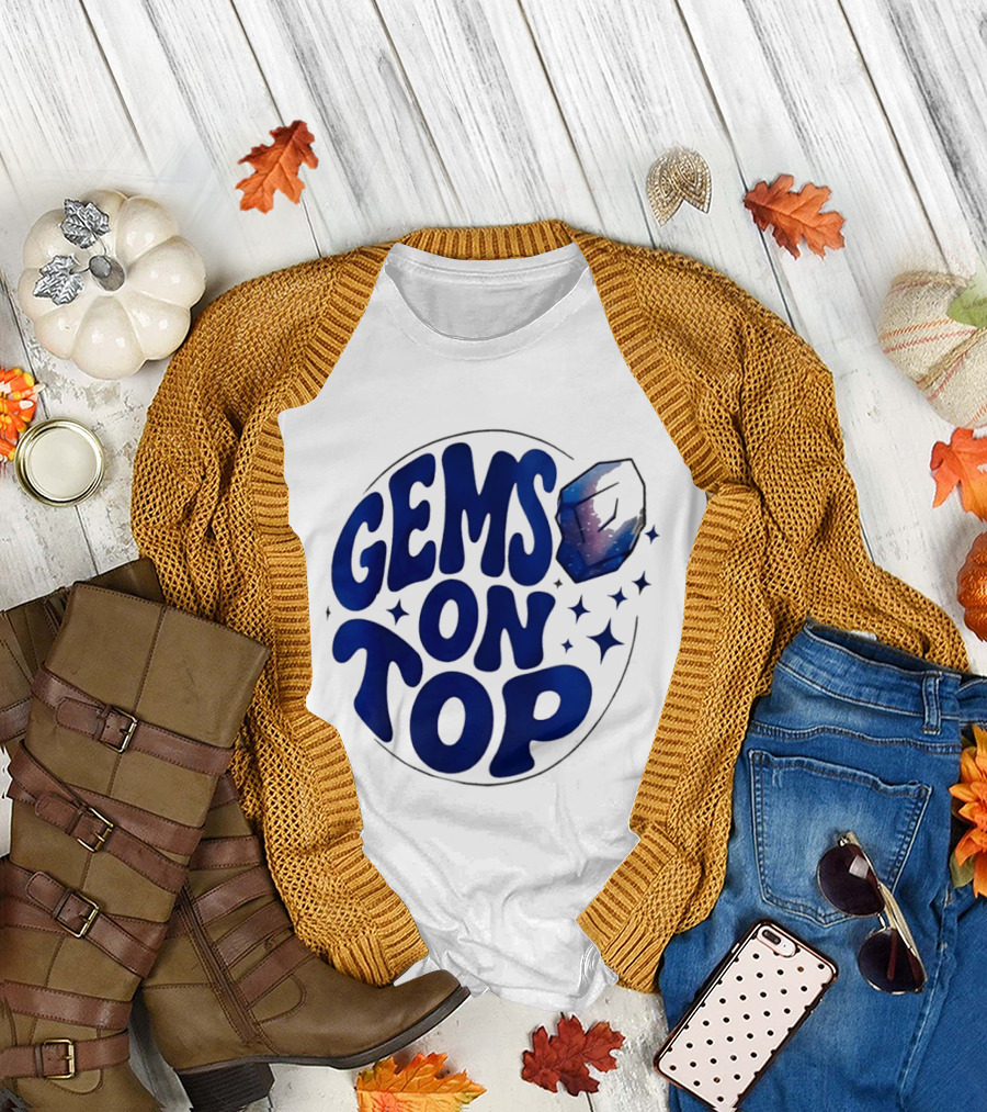 Gems on Top Crystal Stars and Galaxy T-Shirt
