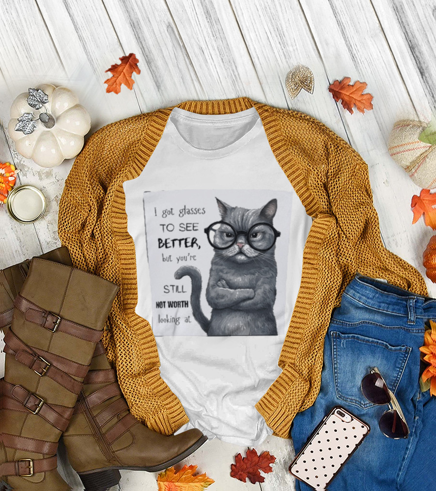 I Got Glasses to See Better Cat Humor Still Not Worth Looking At T-Shirt