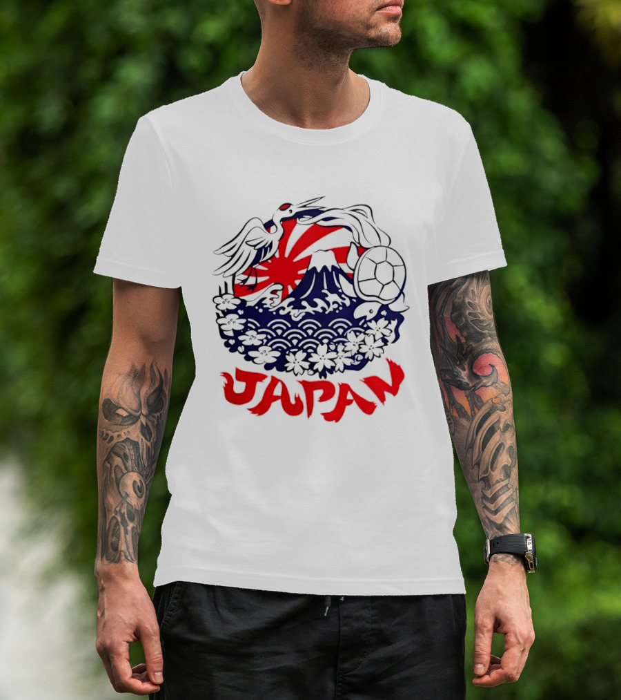 Japan Mt Fuji Crane Turtle Sakura Rising Sun Symbolism T-Shirt