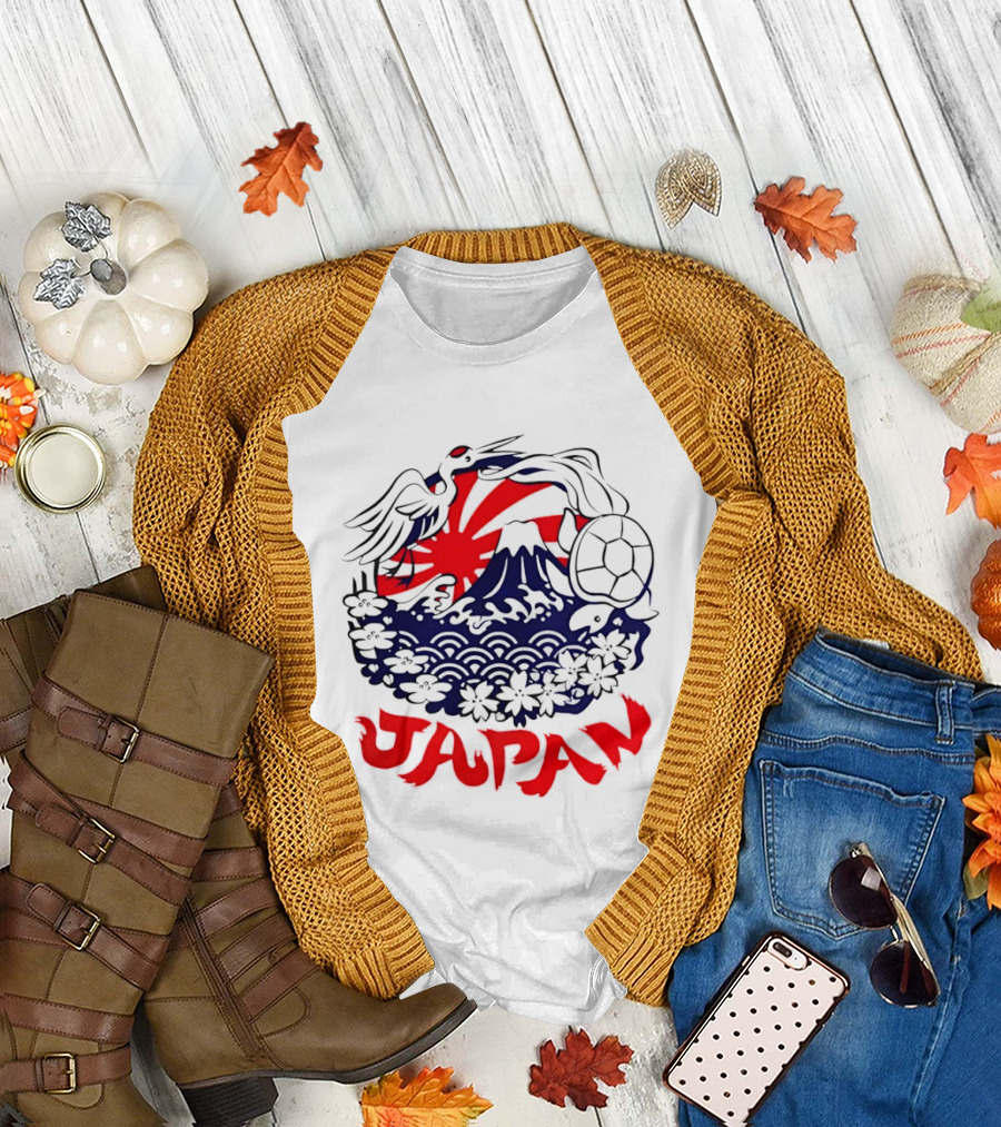 Japan Mt Fuji Crane Turtle Sakura Rising Sun Symbolism T-Shirt