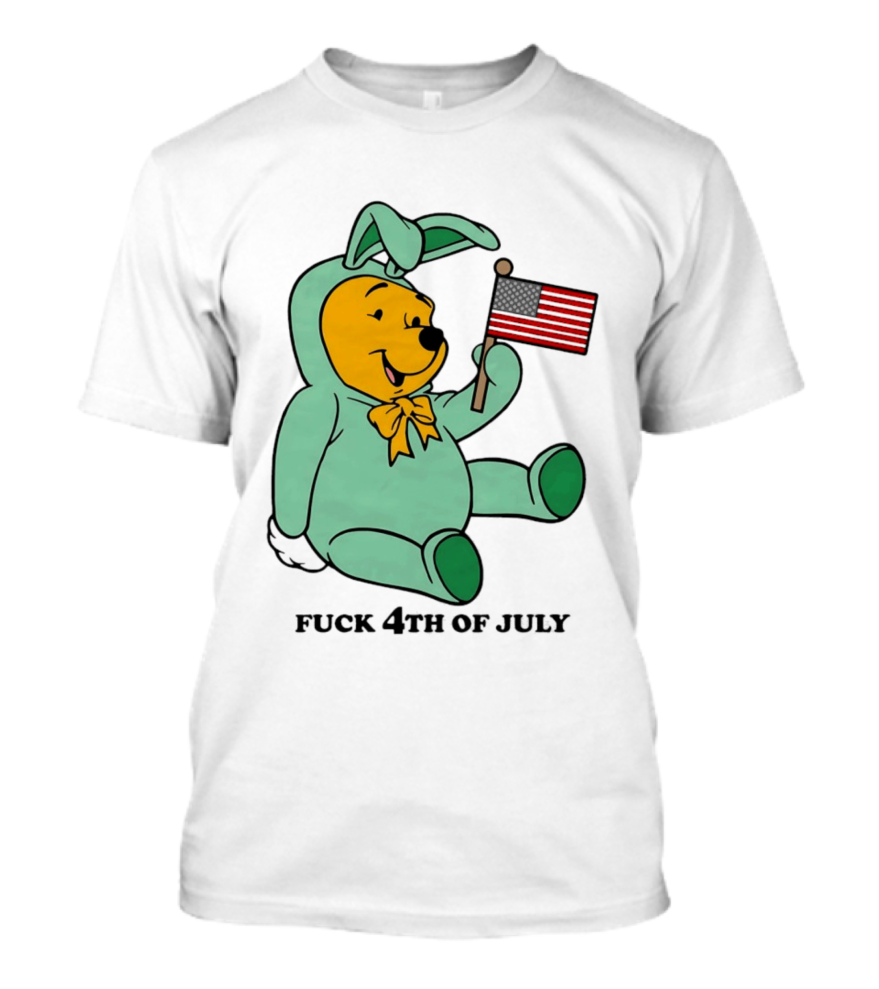 Winnie The Pooh Bunny Costume With Black American Flag And 4th Of July T-Shirt