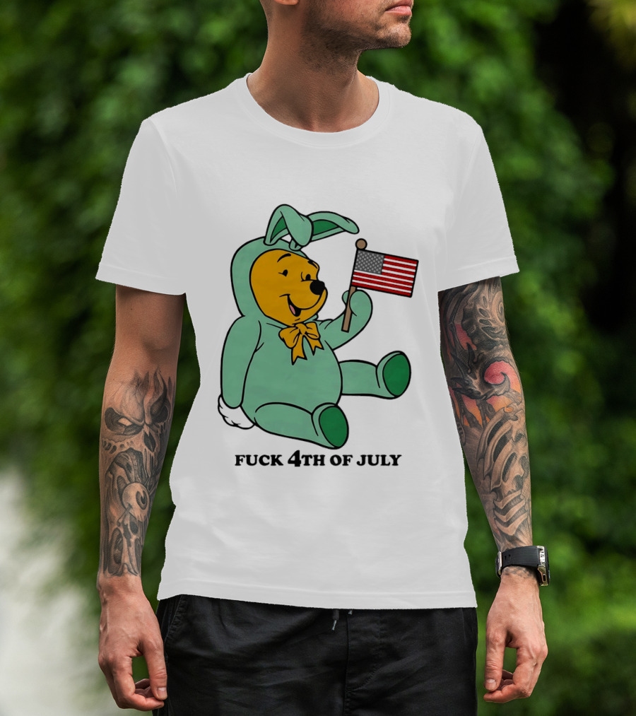 Winnie The Pooh Bunny Costume With Black American Flag And 4th Of July T-Shirt