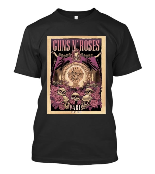Guns N' Roses Paris 2026 Accor Arena July 3 Event With Skulls And Roses T-Shirt