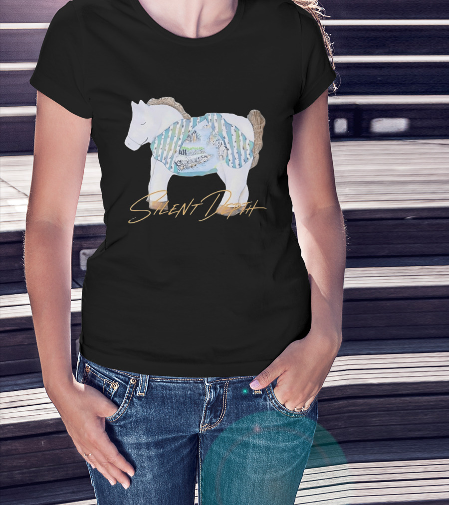 Silent Depth Horse Mountain Landscape Painted Body T-Shirt
