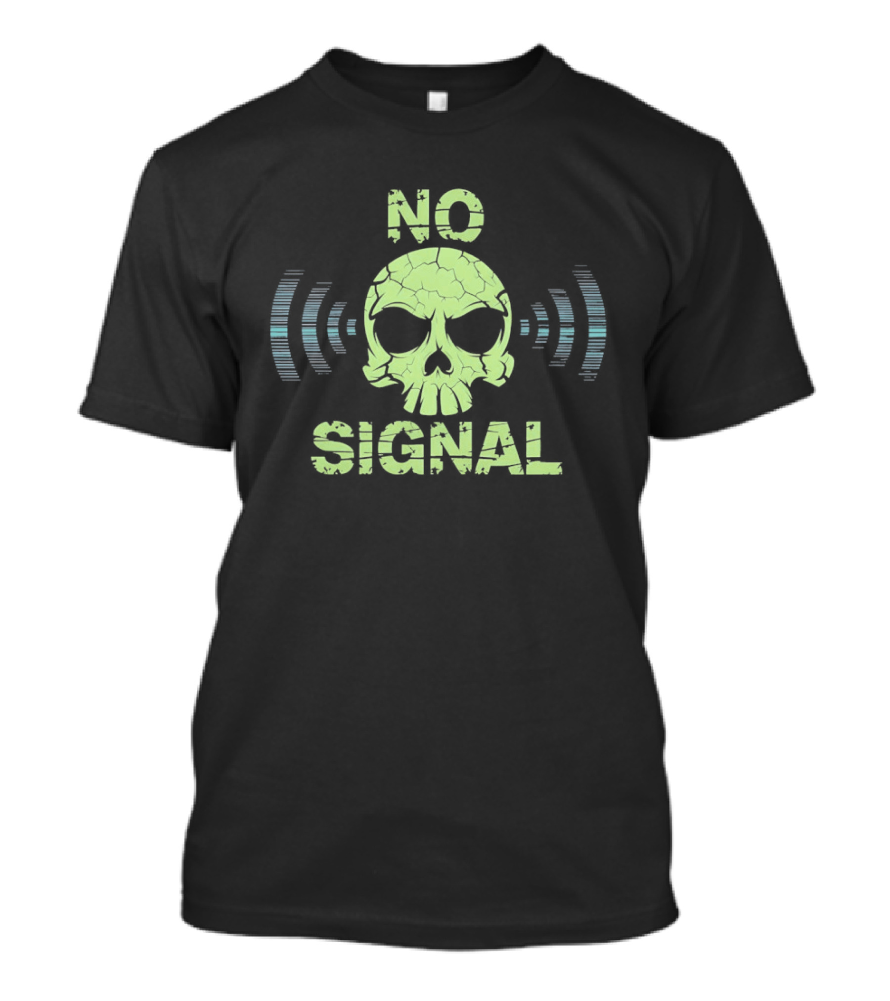 No Signal Skull Radio Waves Cracked T-Shirt
