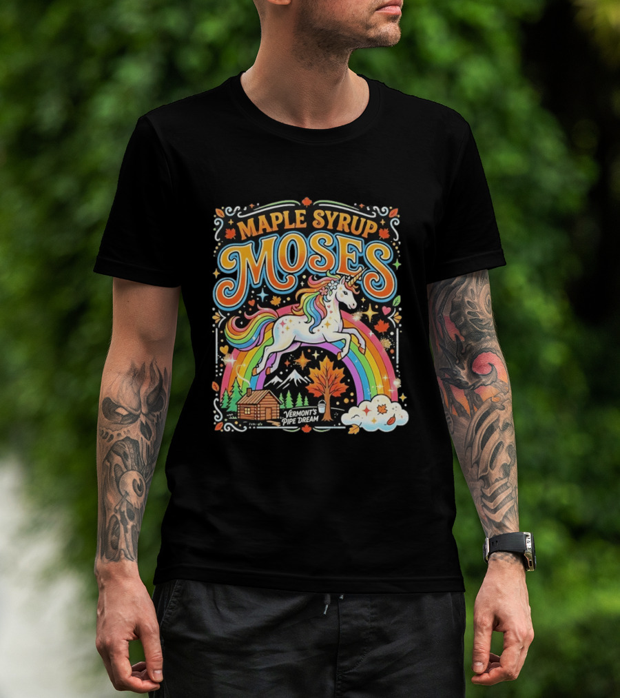 Maple Syrup Moses Rainbow Unicorn Vermont's Pipe Dream T-Shirt