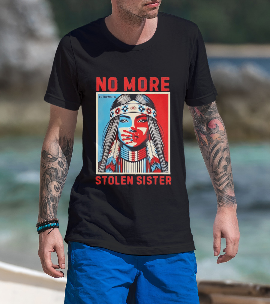 NO MORE Red Handprint STOPMMIW Stolen Sister Indigenous Awareness T-Shirt