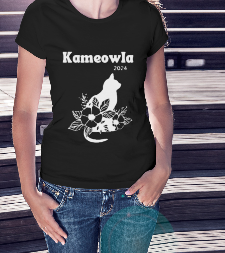 Kameowla 2024 Cat Floral Theme Kamala Cat Lady T-Shirt