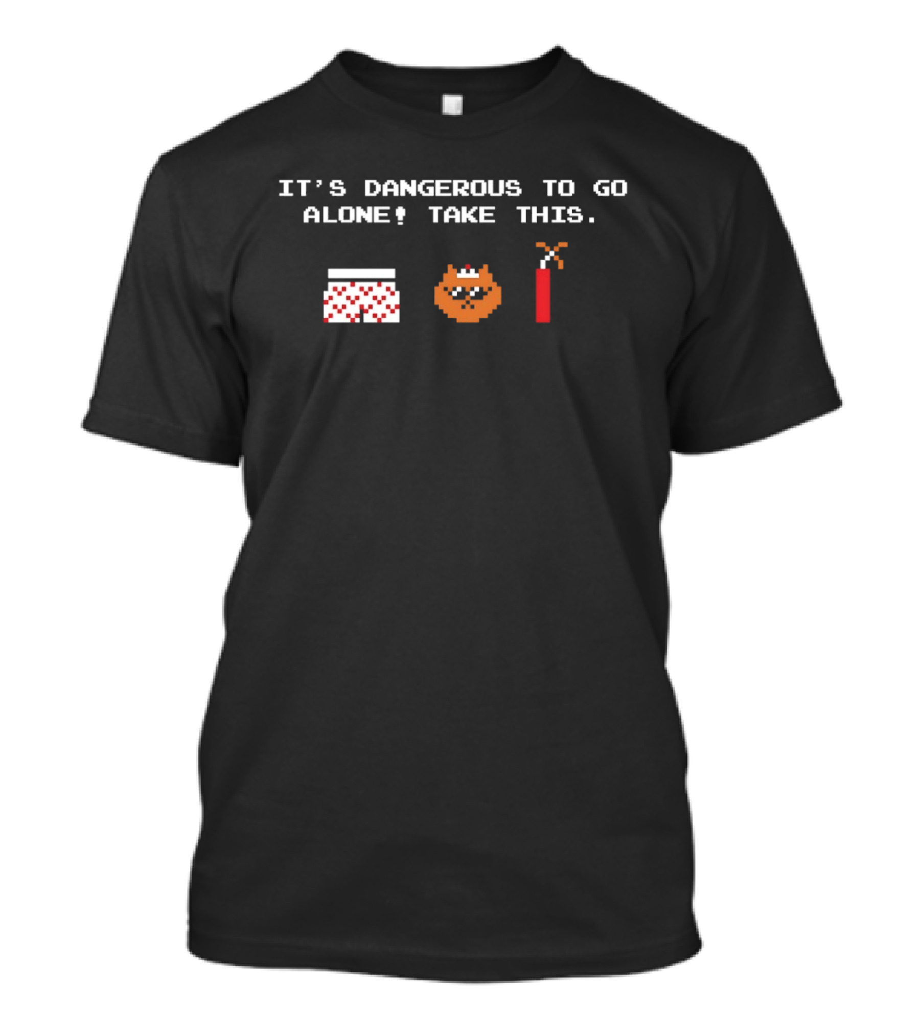 It's Dangerous To Go Alone Take This Pixel Boxers Cat Dynamite Zelda Retro Gaming T-Shirt
