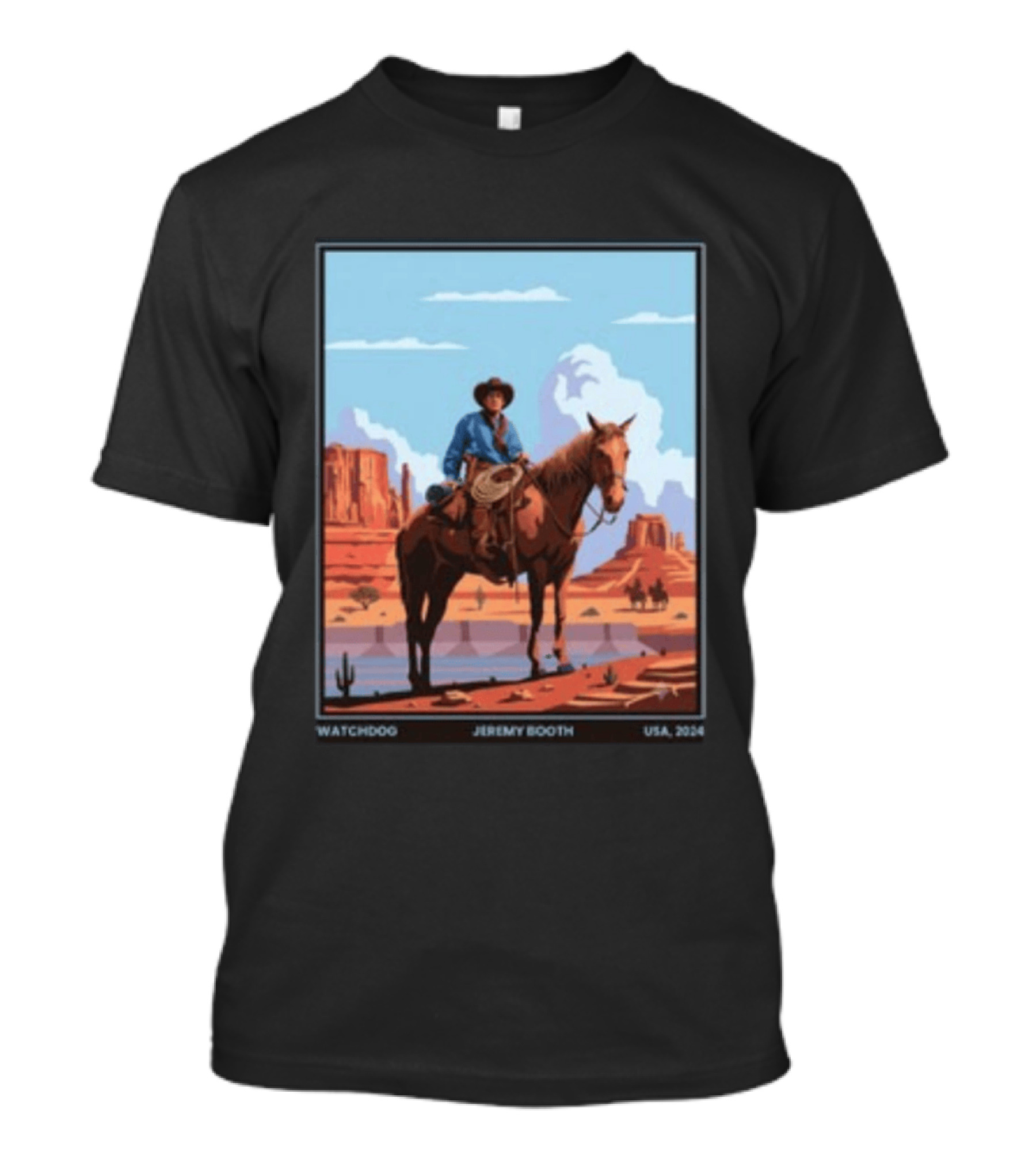 Dog Jeremy Booth USA 2020 Cowboy And Horse Desert Scene T-Shirt