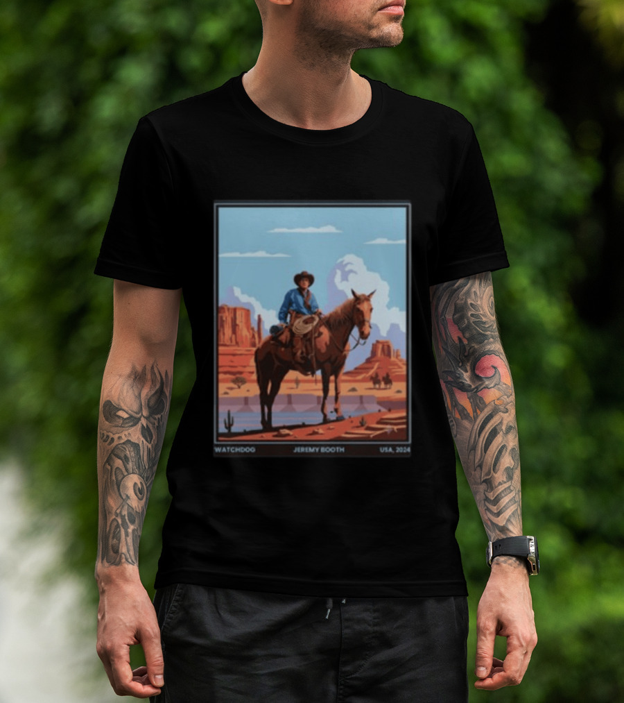 Dog Jeremy Booth USA 2020 Cowboy And Horse Desert Scene T-Shirt