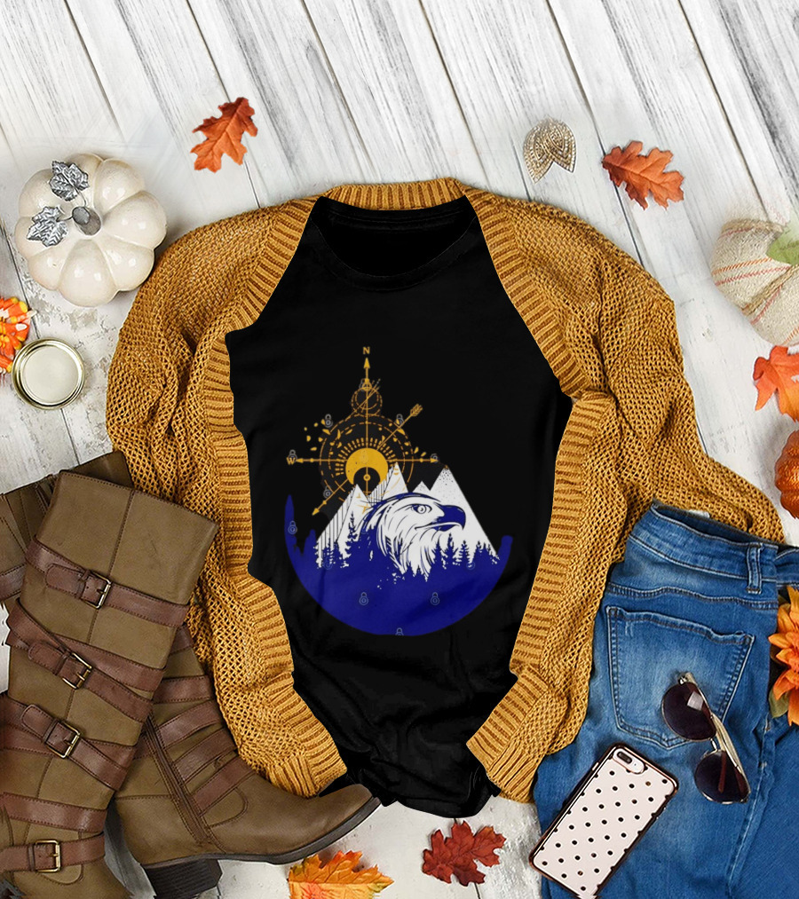Eagle and Compass with Mountain Forest T-Shirt