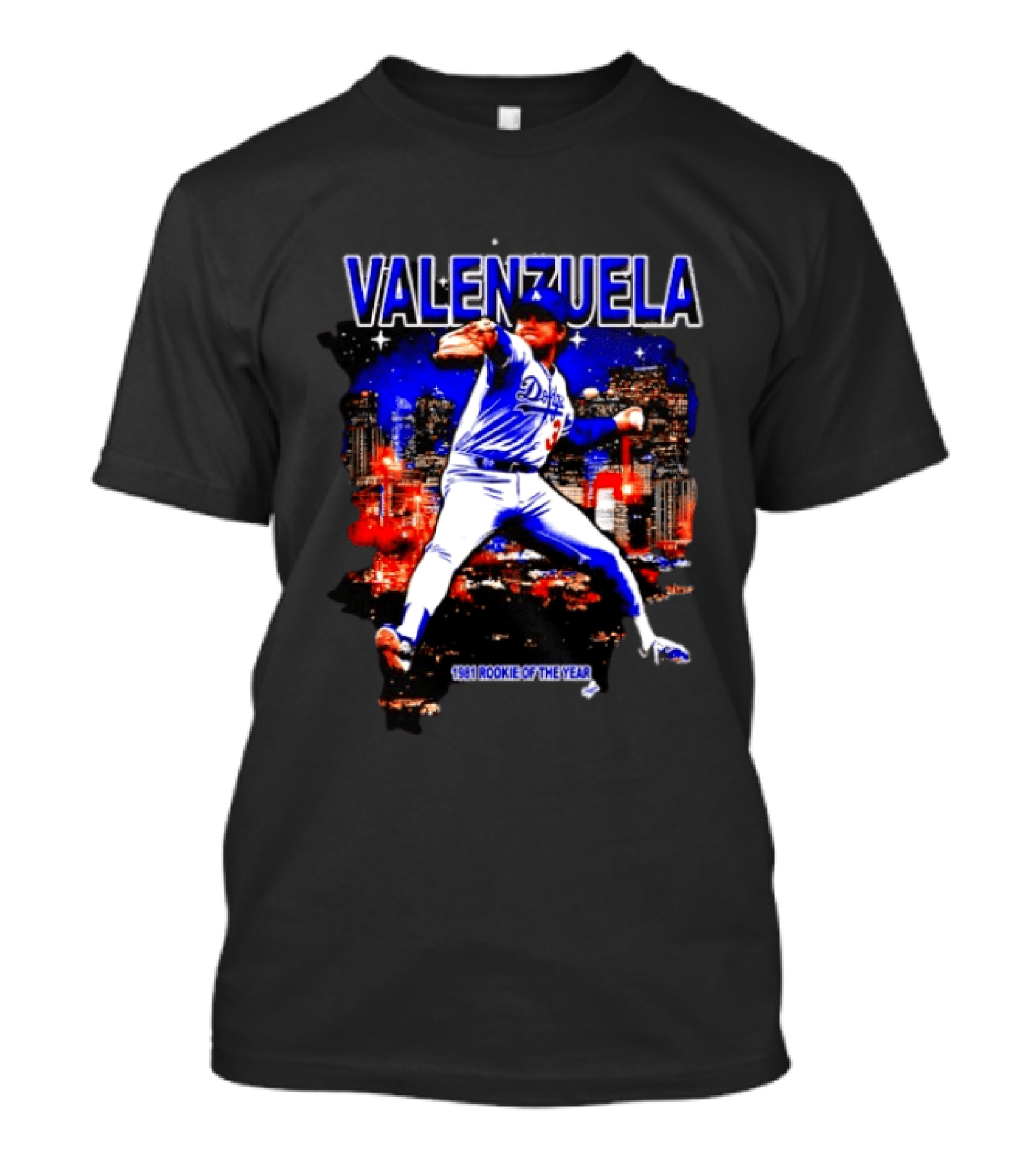 Fernando Valenzuela Dodgers 1981 Rookie Of The Year City Skyline T-Shirt