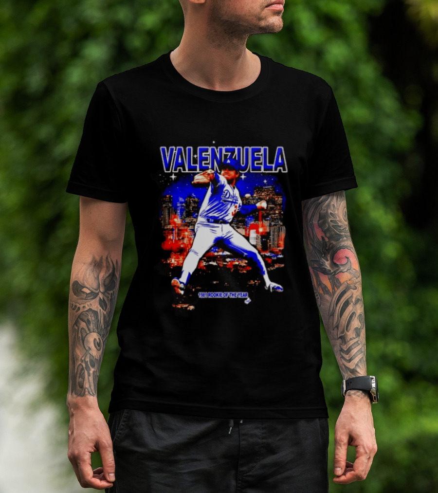 Fernando Valenzuela Dodgers 1981 Rookie Of The Year City Skyline T-Shirt