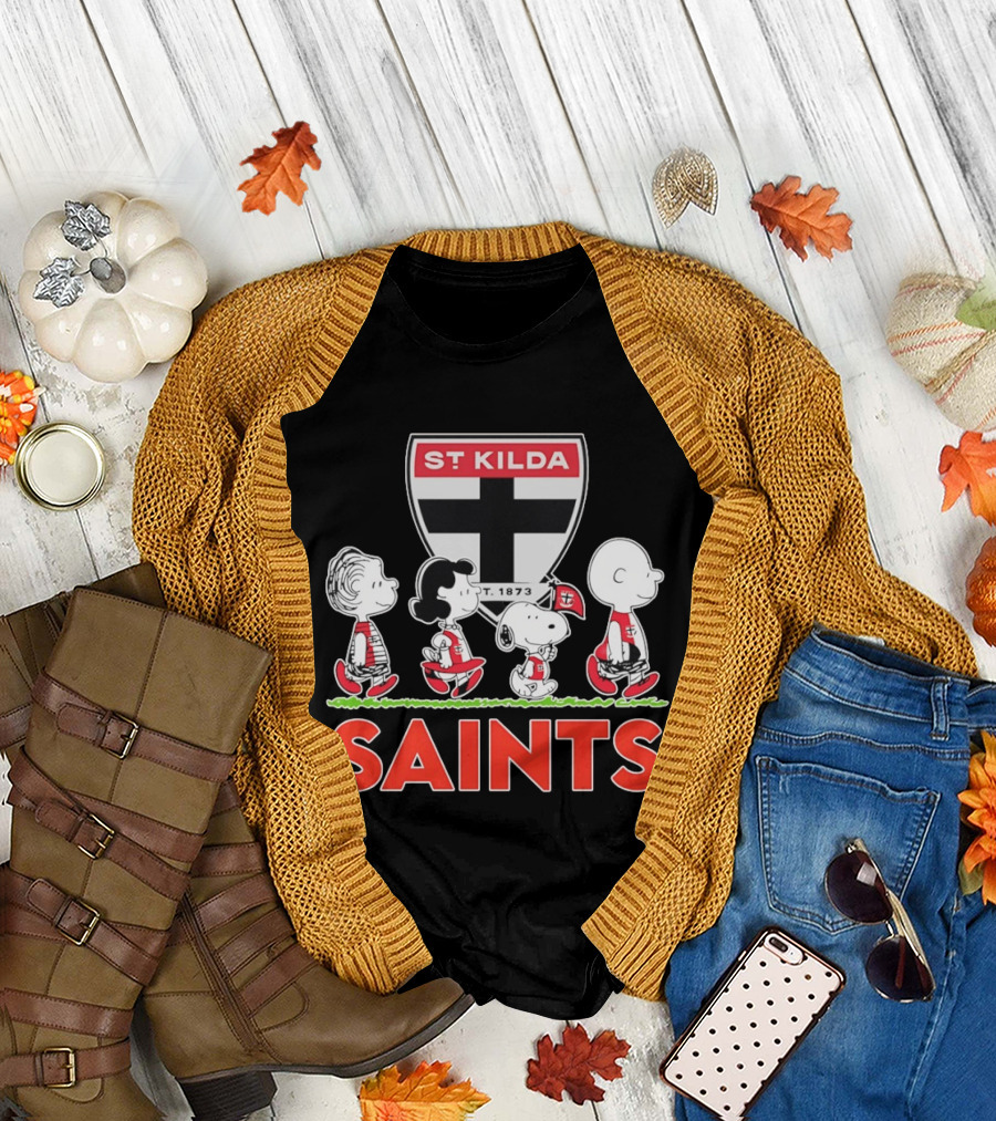 Peanuts Characters St Kilda Saints AFL 1873 Snoopy Charlie Brown Lucy Linus T-Shirt