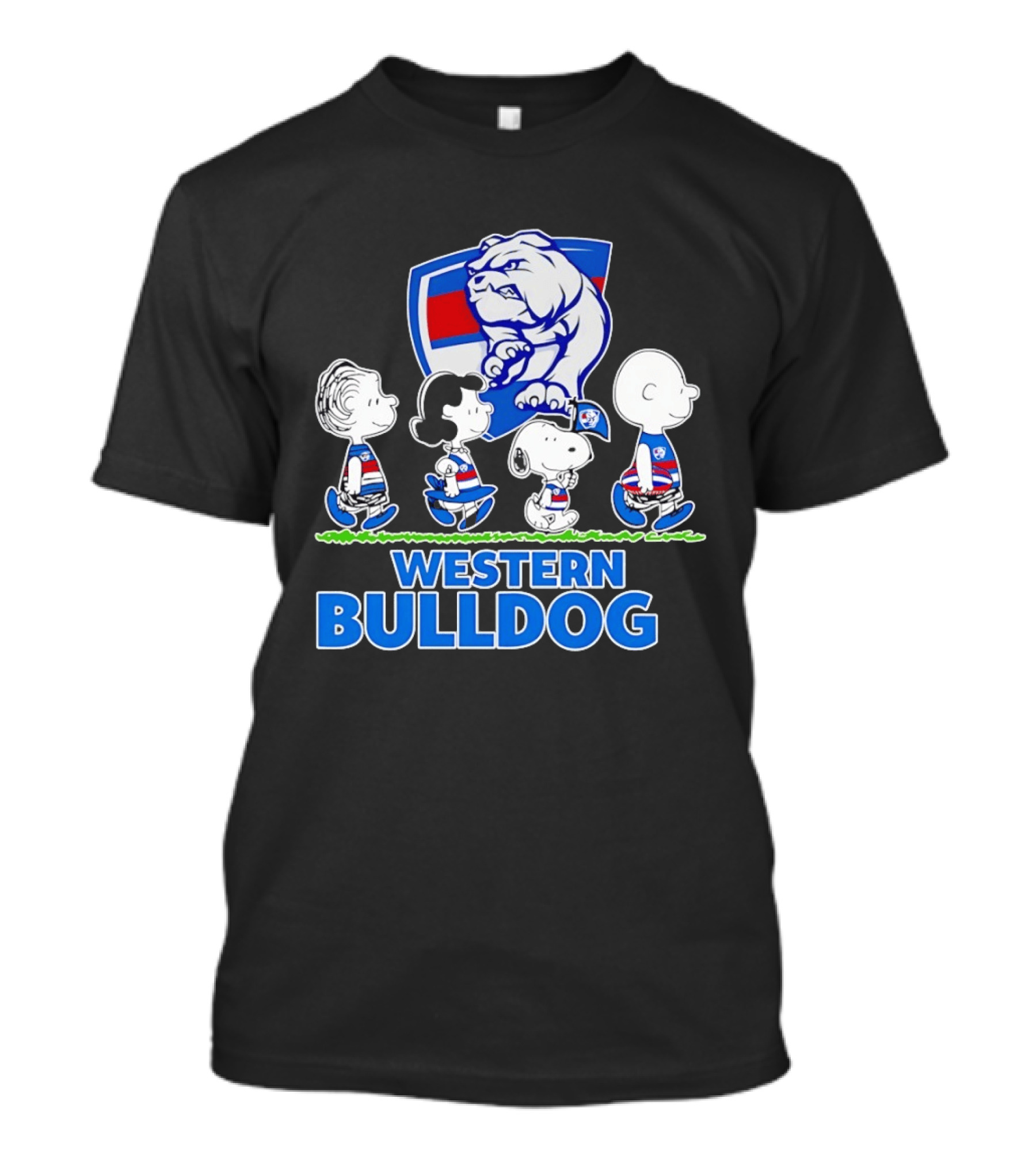 Peanuts Snoopy Charlie Brown Western Bulldogs AFL Team Lucy Schroeder T-Shirt