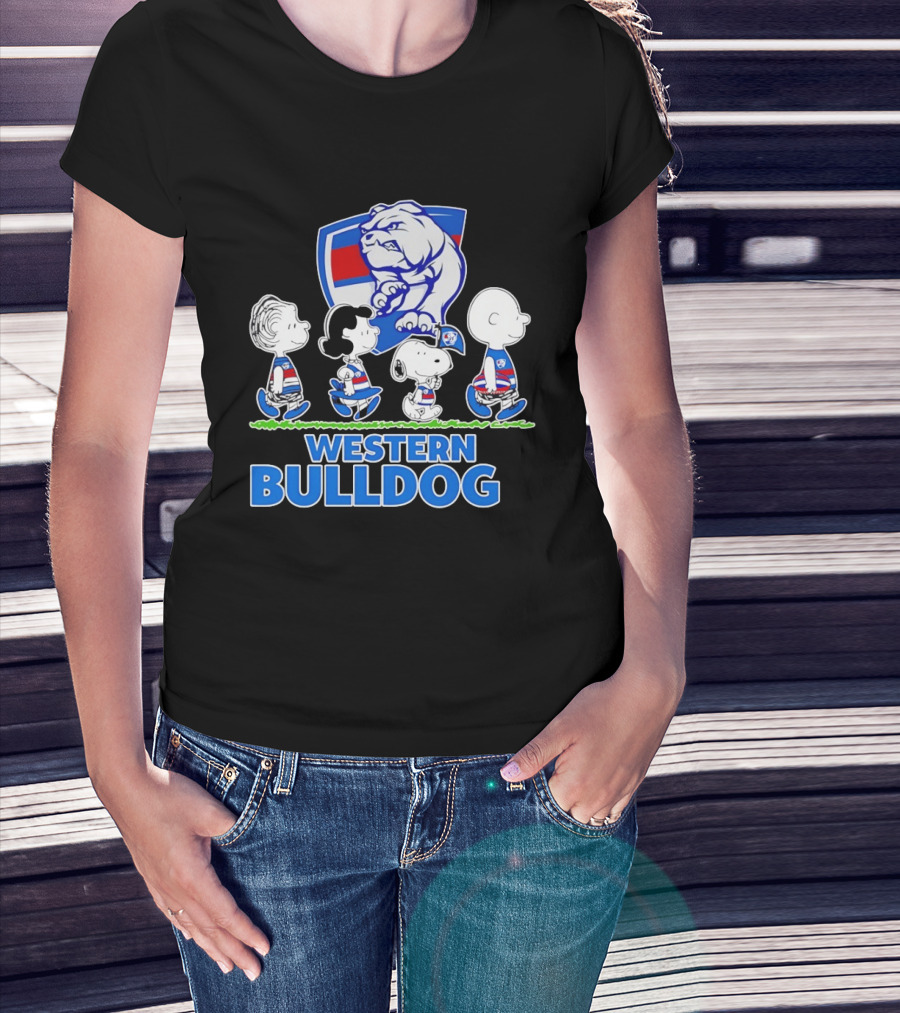 Peanuts Snoopy Charlie Brown Western Bulldogs AFL Team Lucy Schroeder T-Shirt