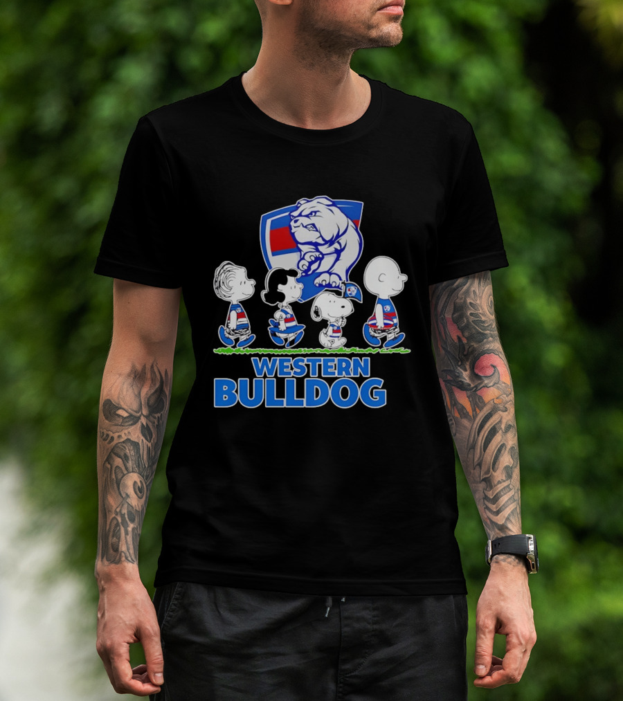 Peanuts Snoopy Charlie Brown Western Bulldogs AFL Team Lucy Schroeder T-Shirt