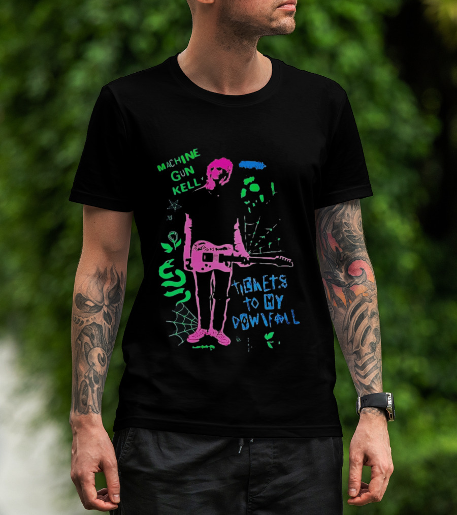 Machine Gun Kelly Skeleton Tickets To My Downfall Neon Pink Green Blue T-Shirt