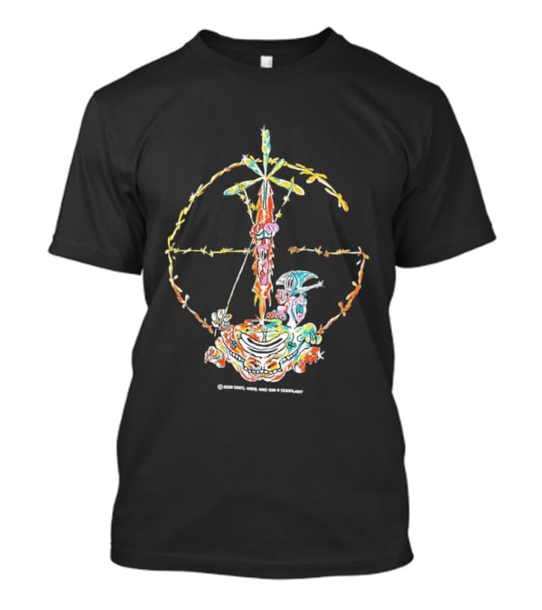 Psychedelic Skeleton Cross Barbed Wire Flowers T-Shirt