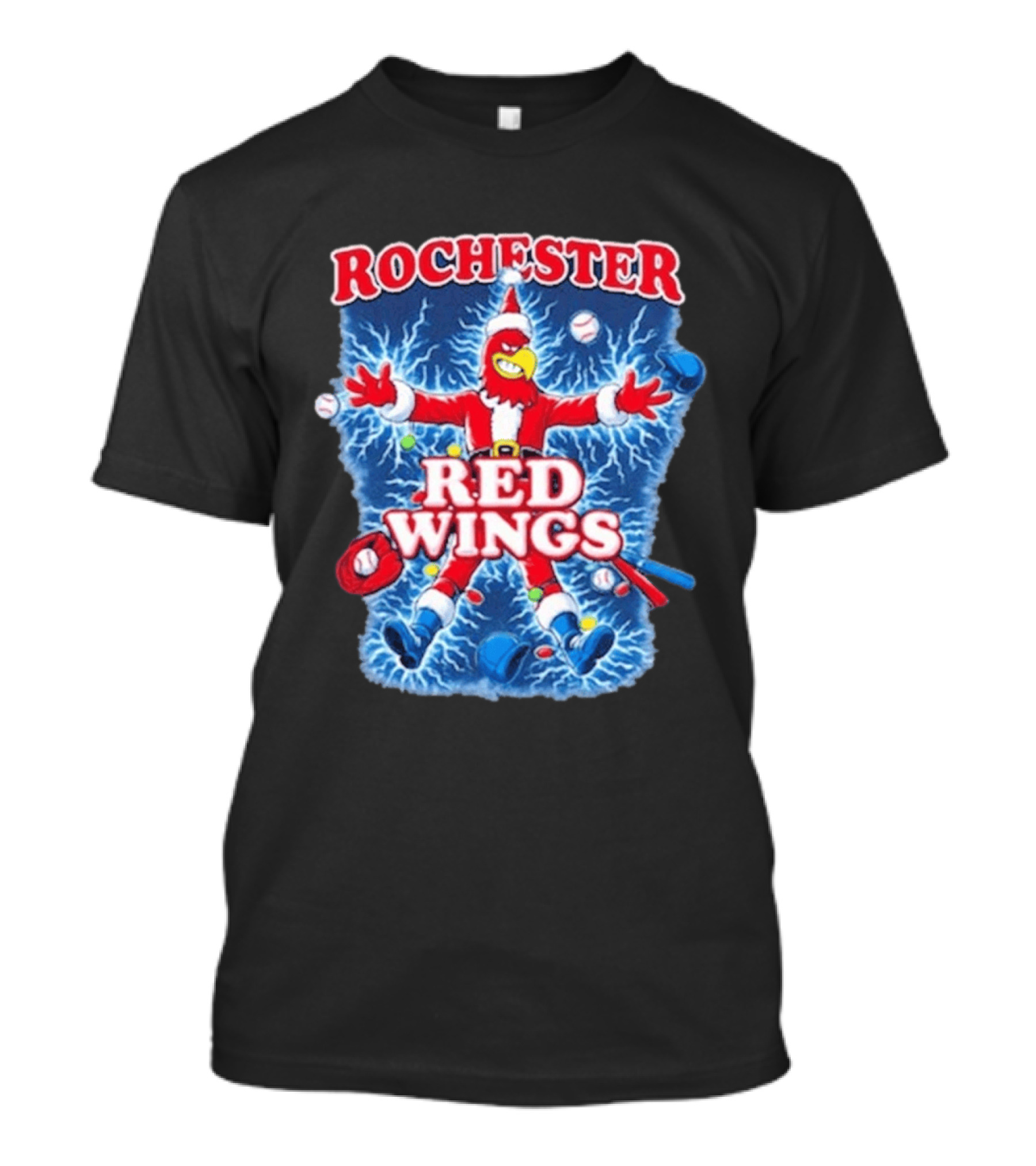 Rochester Red Wings Holiday Meltdown Christmas Santa Bird With Baseball T-Shirt