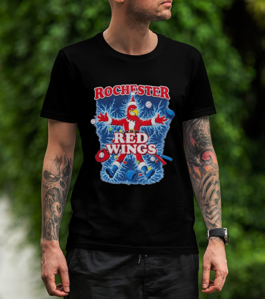 Rochester Red Wings Holiday Meltdown Christmas Santa Bird With Baseball T-Shirt