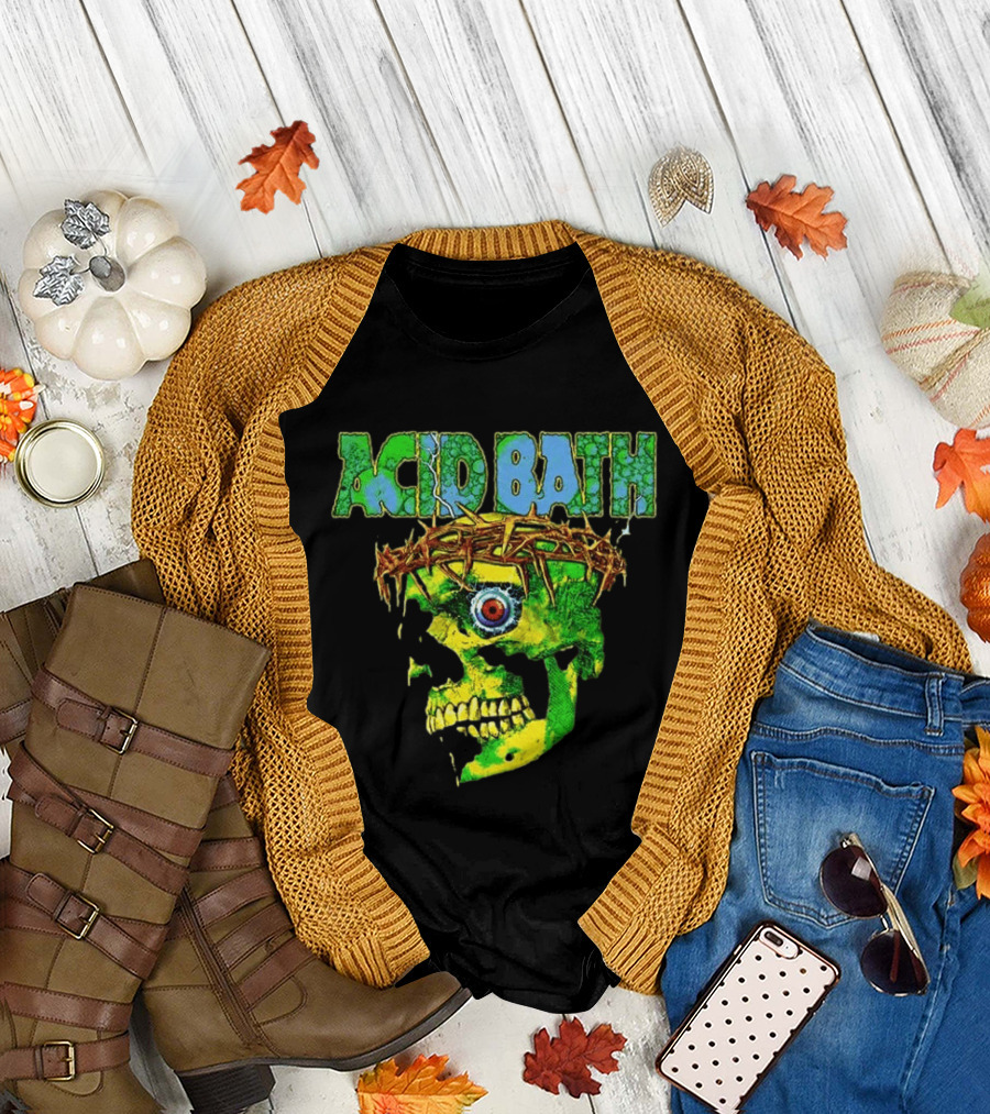 Acid Bath 2026 EU And UK Tour Green Skull Crown Of Thorns Dates Back T-Shirt