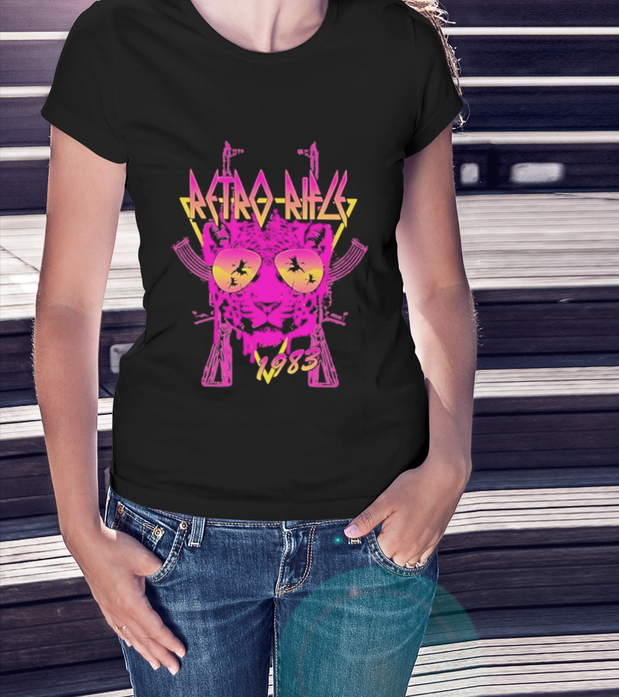 Retro Rifle 1983 Neon Skull Sunglasses Vintage Aesthetic T-Shirt