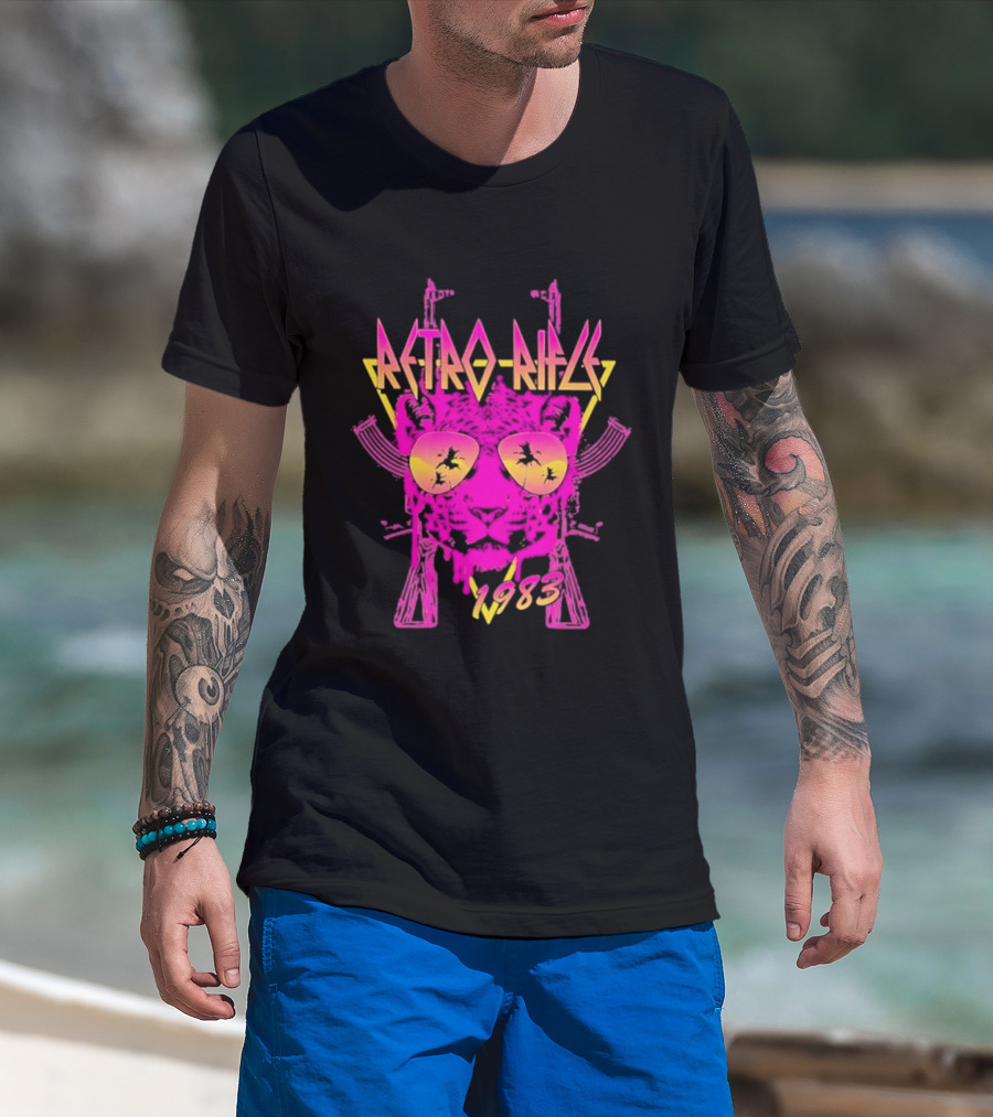 Retro Rifle 1983 Neon Skull Sunglasses Vintage Aesthetic T-Shirt