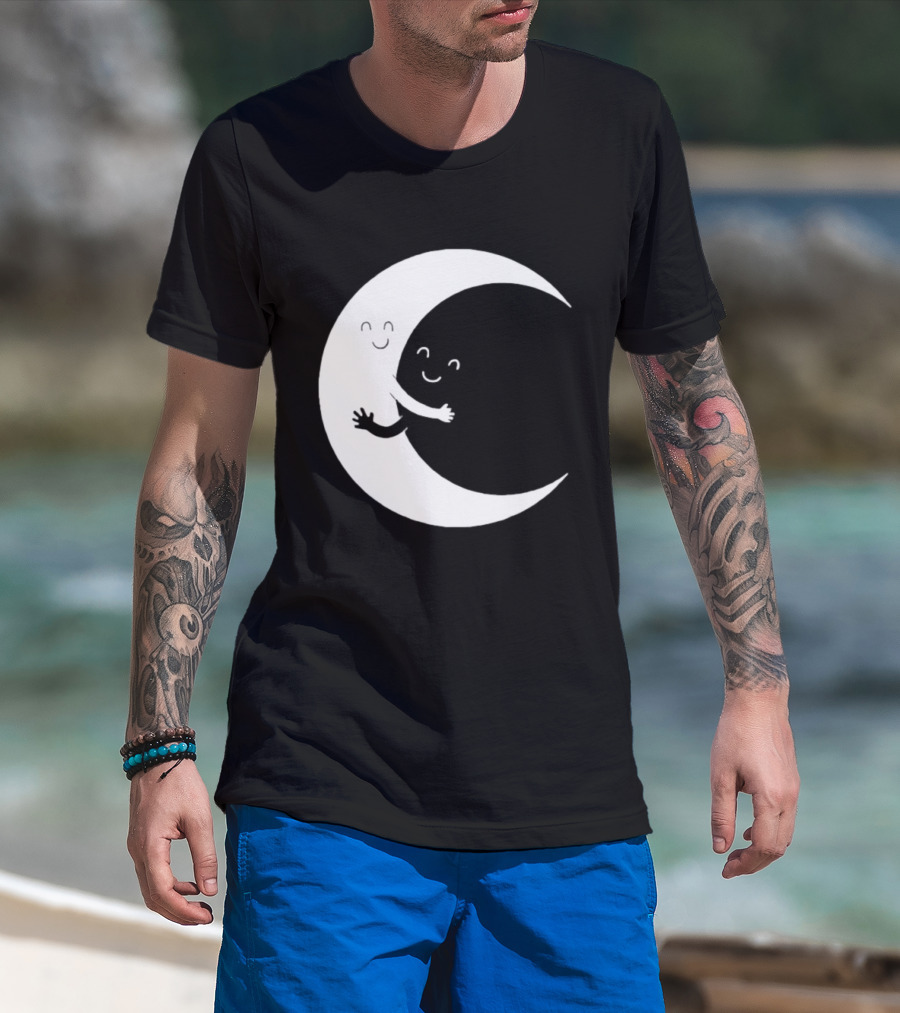 Celestial Hugging Moon Crescent Night Sky Space T-Shirt