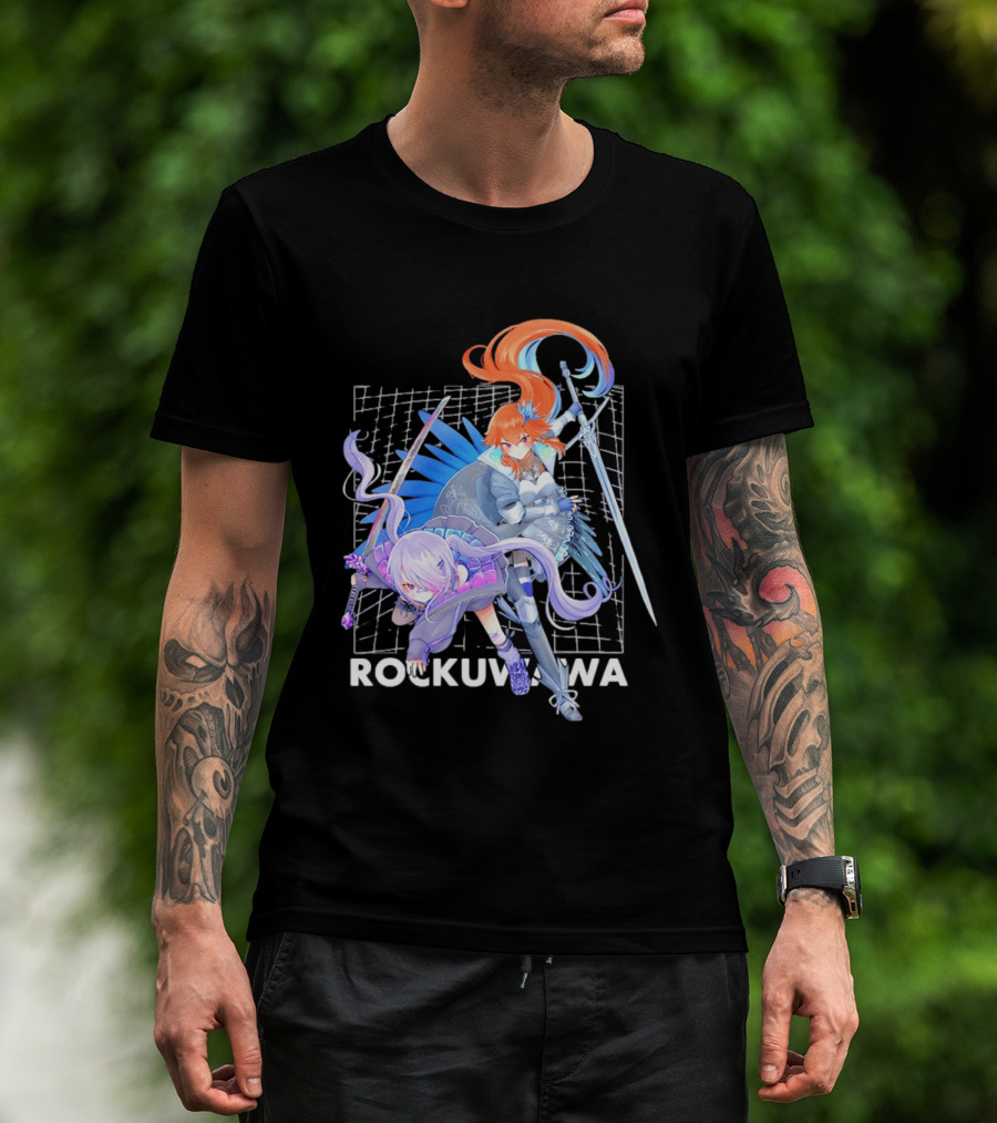 Rockuwawa Anime Warrior Girls Sword Katana Grid T-Shirt