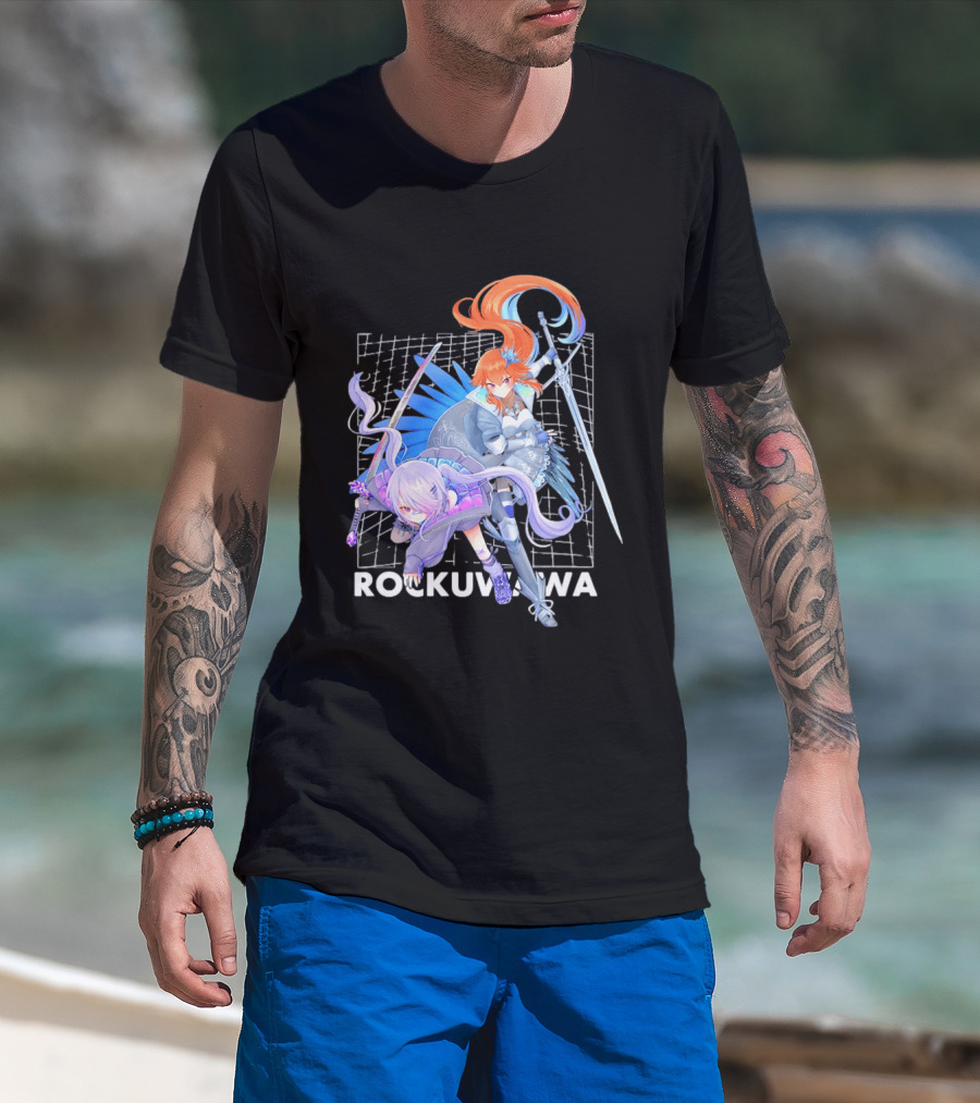 Rockuwawa Anime Warrior Girls Sword Katana Grid T-Shirt