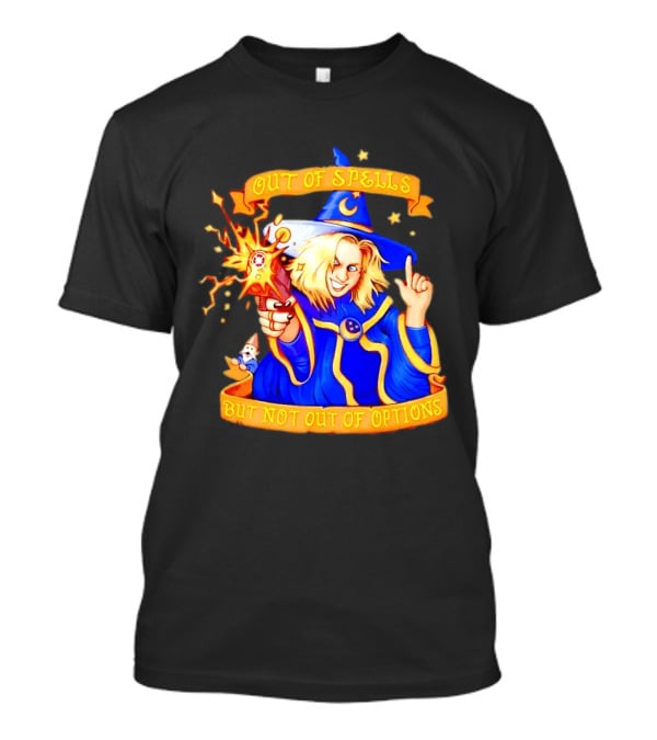 Greg The Sorcerer Out Of Spells Not Out Of Options Enchanting Wizard With Wand And Magic Aura T-Shirt