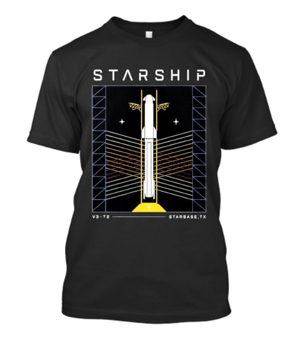Starship V3 T2 Starbase TX Rocket Schematic Technical Diagram T-Shirt
