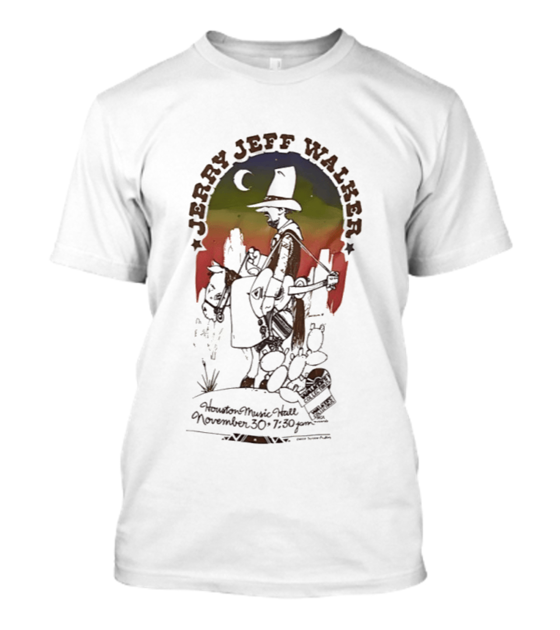 Jerry Jeff Walker Houston Music Hall November 30 7 30Pm Cowboy Guitar Art Vintage Sunset T-Shirt