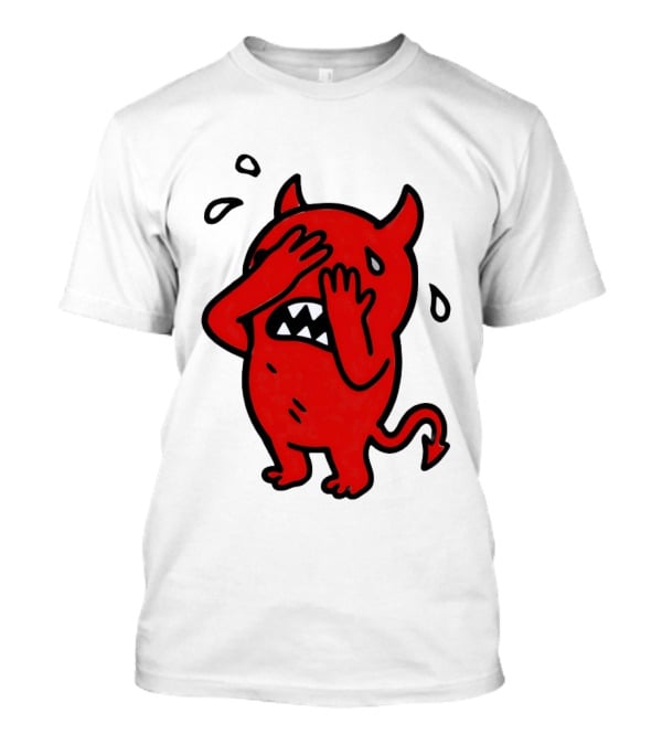 Devil Cartoon Facepalm Panicking Sweating Emoji T-Shirt