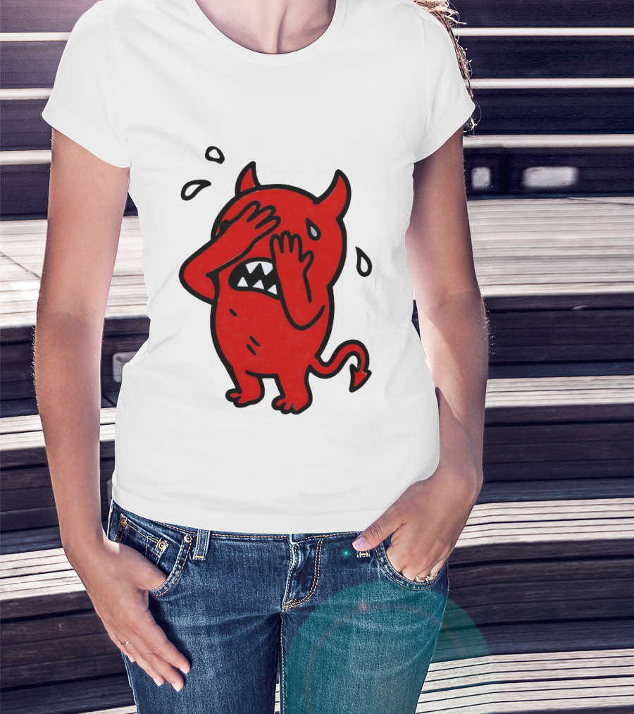 Devil Cartoon Facepalm Panicking Sweating Emoji T-Shirt