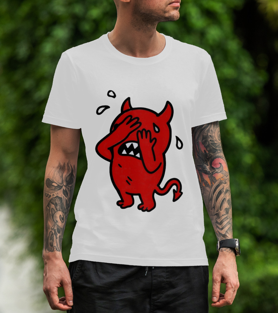 Devil Cartoon Facepalm Panicking Sweating Emoji T-Shirt