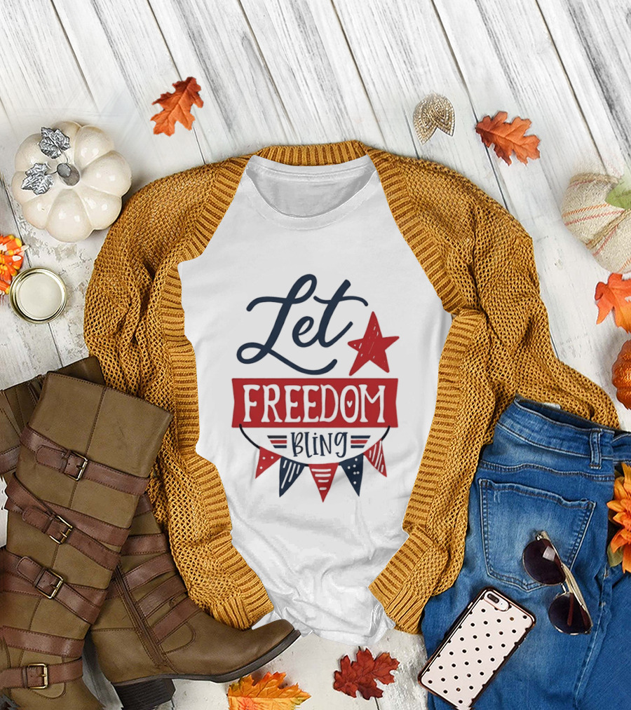 Let Freedom Bling Star Banner Fourth of July Patriotic Americana Independence Day T-Shirt