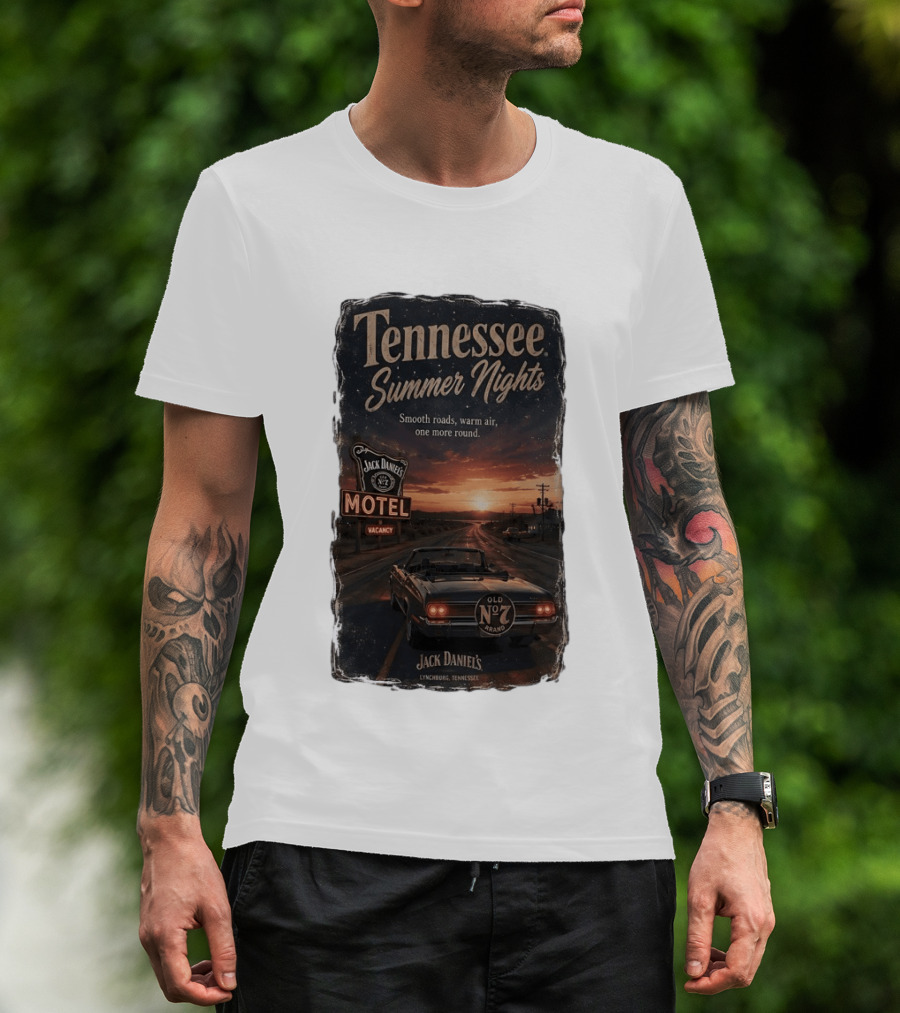 Tennessee Summer Nights Jack Daniel's Motel Smooth Roads Warm Air Old No. 7 Lynchburg T-Shirt