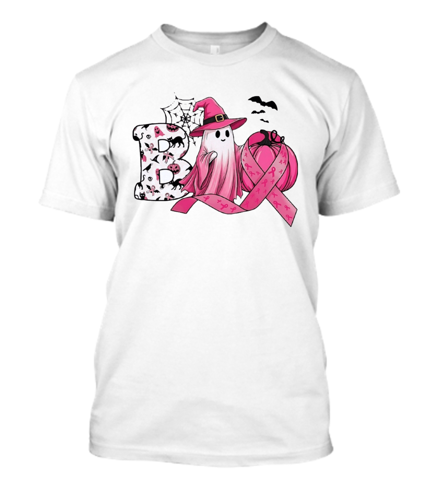 Boo Ghost Witch Pink Breast Cancer Ribbon Halloween Pumpkin T-Shirt