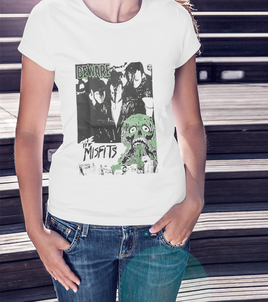 Beware The Misfits Horror Punk Band Skull Green T-Shirt
