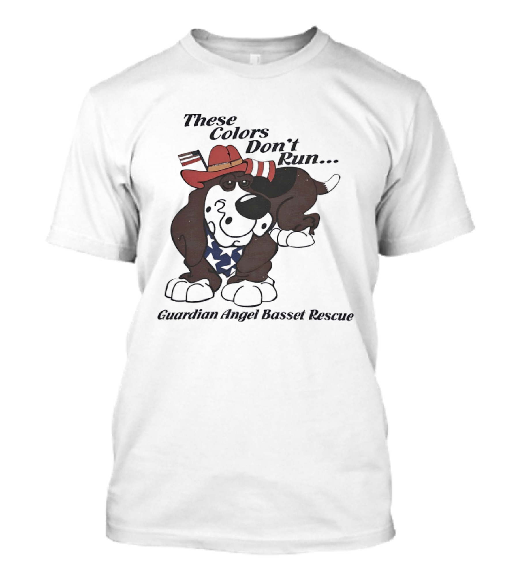 These Colors Don't Run Guardian Angel Basset Rescue Patriotic Dog Breed Cowboy Hat And Bandana T-Shirt