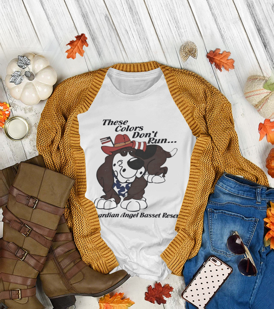 These Colors Don't Run Guardian Angel Basset Rescue Patriotic Dog Breed Cowboy Hat and Bandana T-Shirt