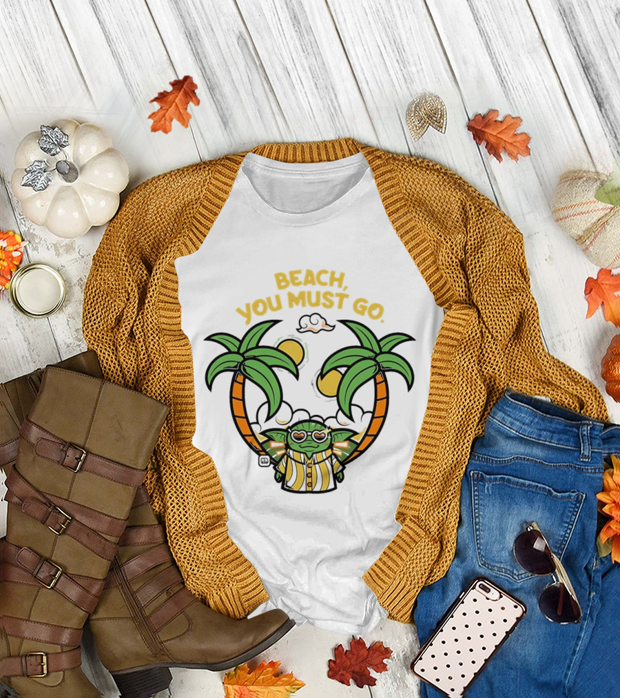 Grogu Hawaiian Outfit Beach You Must Go Palm Trees Sunglasses T-Shirt