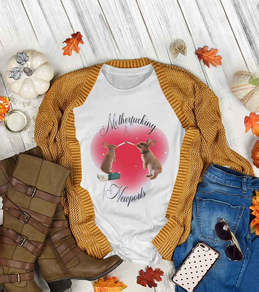 Motherfucking Newports Rabbit Smoking Cigarette Heart T-Shirt
