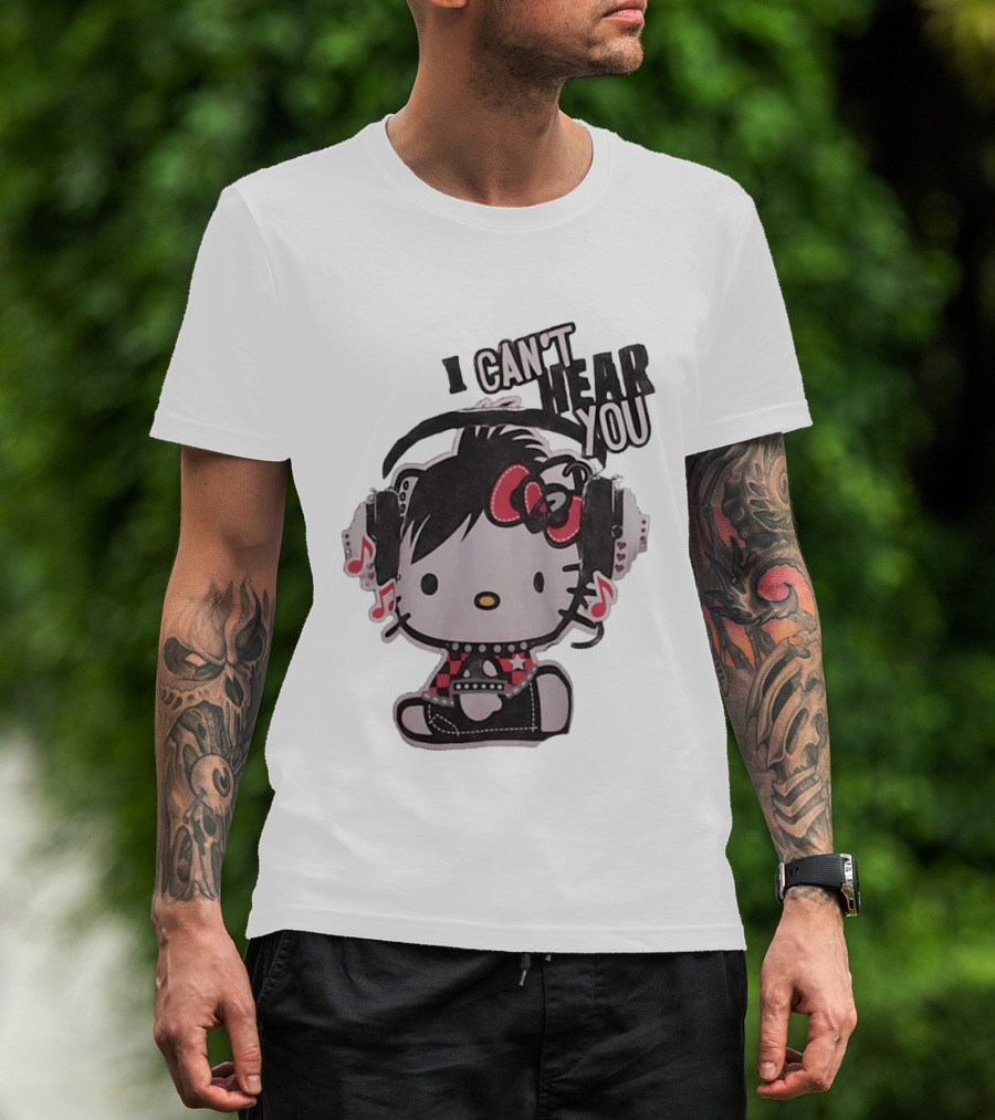 Hello Kitty I Can't Hear You Headphones Music Emo T-Shirt