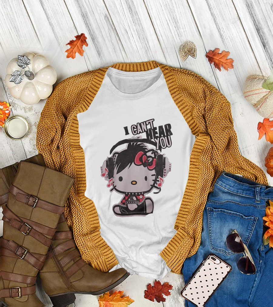 Hello Kitty I Can't Hear You Headphones Music Emo T-Shirt