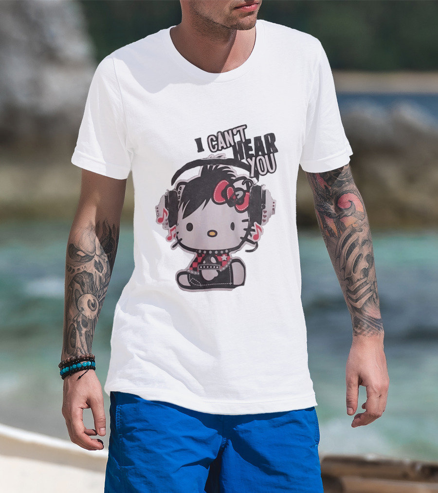 Hello Kitty I Can't Hear You Headphones Music Emo T-Shirt